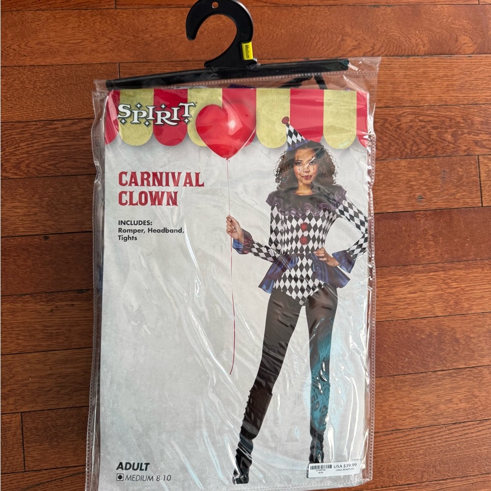Spirit Carnival Clown Costume with Black and White Pattern Adult M